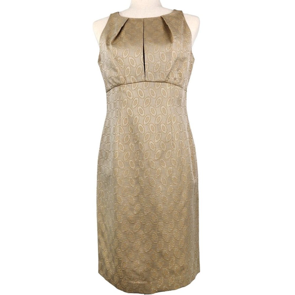 Taylor Womens Size 4 Sleeveless Sheath Dress Holiday Gold Metallic Wedding Guest